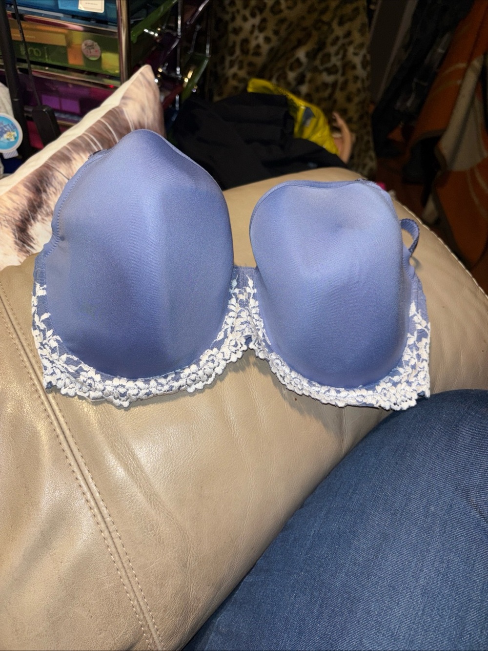 WacoalLace-Trim Bra in Periwinkle Blue Molded Cups Underwire Size 36DDD